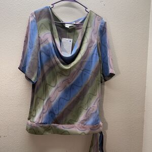 Vintage NWT Aliki Yamani Creations Waist Tie Blouse 100% Silk Art To Wear Small